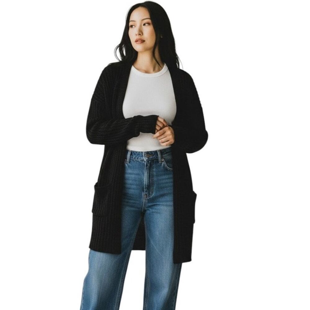 Matty M Women's Chenille Cardigan, Open Front, Black, Size 2X